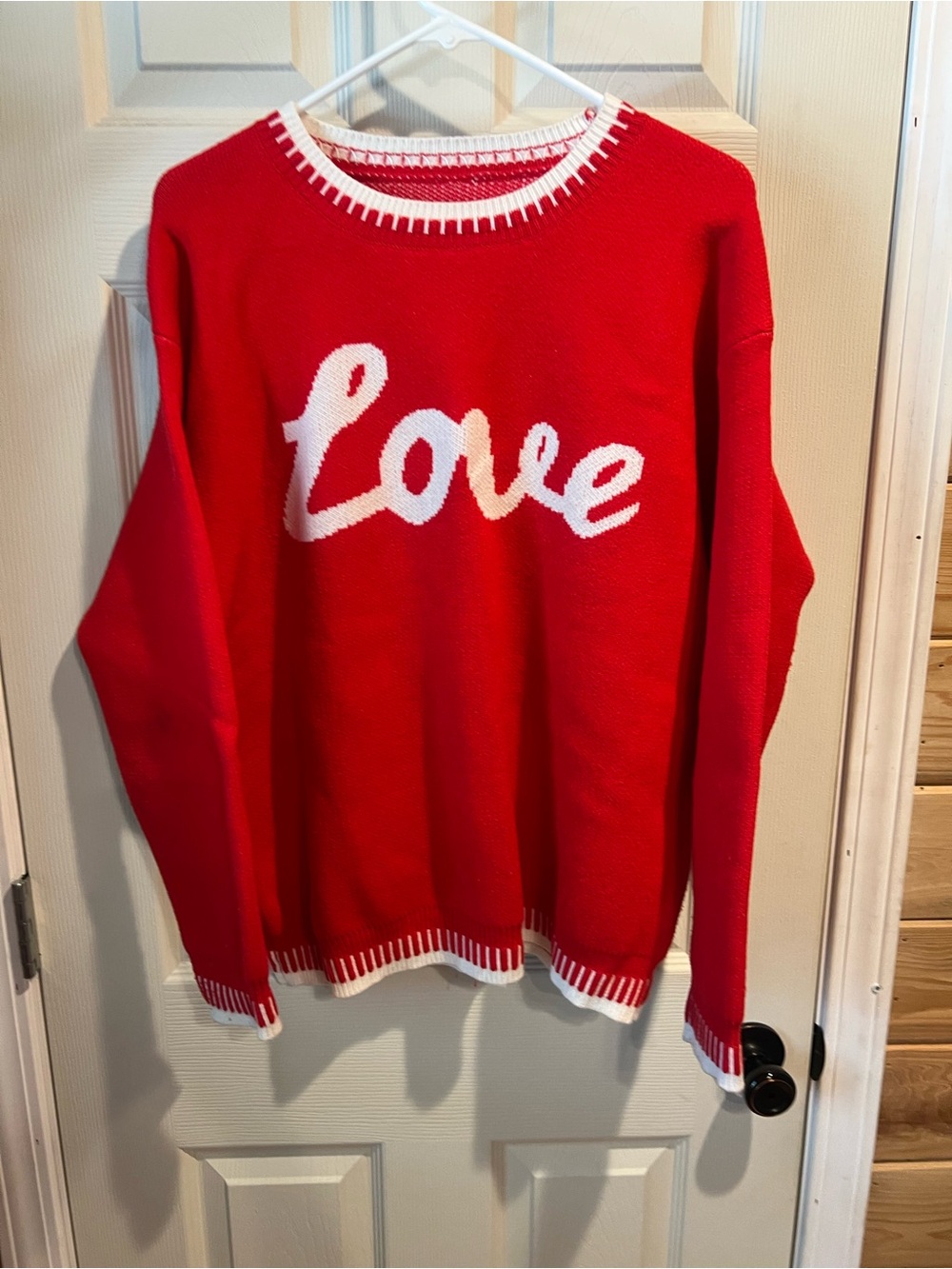Unk Red Knit Sweater with White "Love" Script